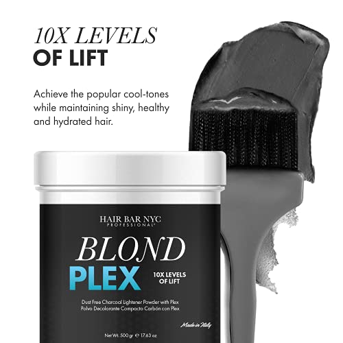 Blond Plex Extreme Lifting 10X Levels - Black/Charcoal Dust Free Lightener Powder Cool-Toned & Bright Finish - Made in Italy 500g / 17.63oz