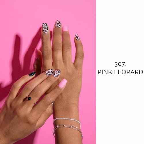 NAILOG Semi Cured Gel Nail Strips (20 Extra Long Polish Stickers/Wraps) ¦¢ Glossy & Long Lasting Soft Gel Finishing ¦¢Pink Leopard