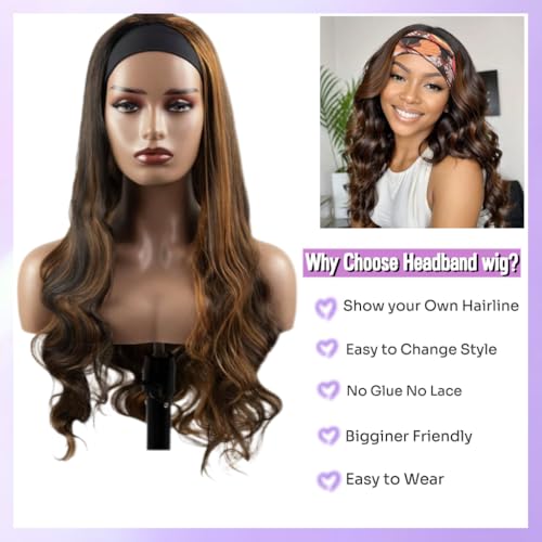 Headband Wig Human Hair Body Wave Headband Wigs for Black Women human hair 1b/30 color Wear and Go Glueless Wig 100% Brazilian Virgin Human Hair Headband wig 150% Density(20inch)