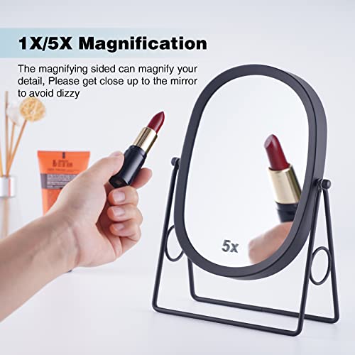 JOYOEIKON Classic Dual Sided 5X and 1X Magnifying Makeup Mirror and Tabletop Standing 360¡Æ Rotation Vanity Mirror,Desktop Cosmetic Mirror (Chrome)
