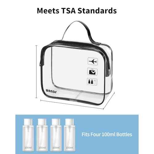 WANDF TSA Approved Toiletry Bag, 2 Packs Travel Clear Toiletry Bag, Quart Size Makeup Cosmetic Pouch with Zipper, Carry-On Airport Compliant Bag for Women and Men (2 pcs, Black)