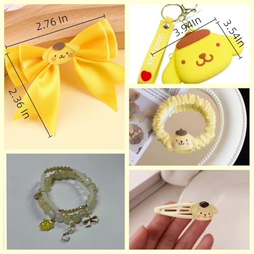 117Pcs Kawaii Stuff Gifts Set Include Headband,Pouch, Hair Band, Hair Ties & Clips, Hairpin, Stickers, Necklace,Bracelet, Keychain(Yellow)