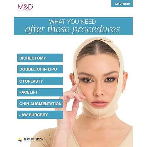 M&D Face Slimming Chin Strap Lipo Compression Garment Mentonera Postquir?rgica Facial Beige L