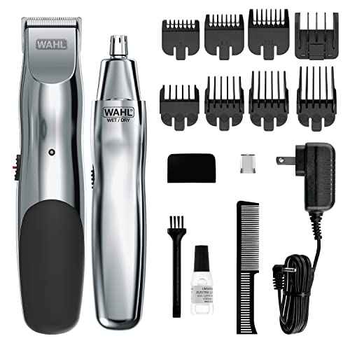 Wahl Groomsman Rechargeable Beard Trimmer kit for Mustaches, Nose Hair, and Light Detailing and Grooming with Bonus Wet/Dry Battery Nose Trimmer ? Model 5622v