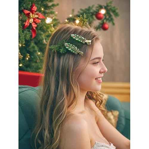 4 Pairs Christmas Hair Clips No Bend No Crease Green Red Holiday Hair Accessories Barrettes Duckbill Clips