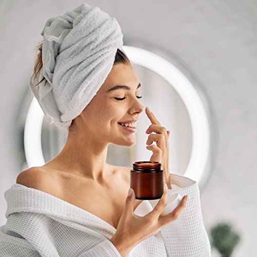 4oz Jars with Lids, Hoa Kinh 12 Pack Amber Glass Jars with Lids Empty Cosmetic Containers Round Airtight Glass Jar with Inner Liners and black Lid for Storing Lotions, Powders, and Ointments