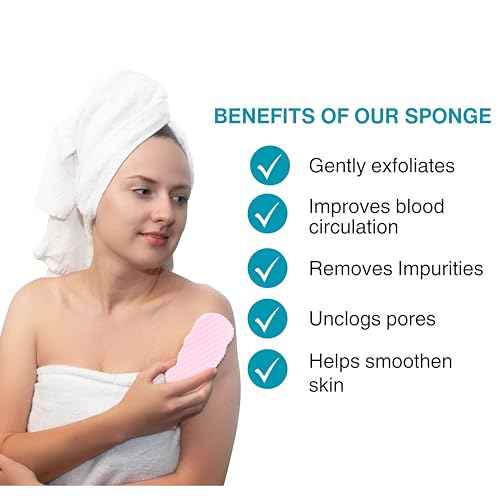 Exfoliating Sponges (4 pcs) - Super Soft exfoliating Bath Shower Sponge - Removes Dead Skin and Impurities from Body - Great for Adults and Children - Pink & Blue & White & Gray