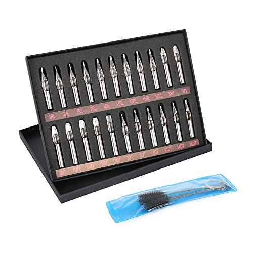Tattoo Stainless Steel Tip Set,22pcs Tattoo Tips Set Round Diamond Magnum DT RT FT Stainless Steel Tattoo Tip Tube Assorted for Tattoo Machine Gun Ink Grip Tattoo Needles Tattoo Supplies