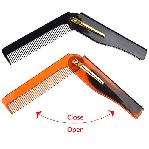 Kare & Kind Folding Pocket Comb for Men - 4 Pc Fine Tooth Comb (2 Brown and 2 Black Set) - For Styling Hair, Mustache, Beard - Men's Grooming - Ideal Gift