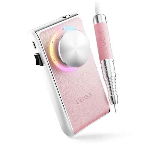 L'UGX Professional Nail Drill 30000RPM, Cordless Rechargeable Electric Nail File for Acrylic Nails Gel Polishing, Efile Nail Kit for Manicure Pedicure, Low Noise Low Vibration, 7Pcs Drill Bits, Pink