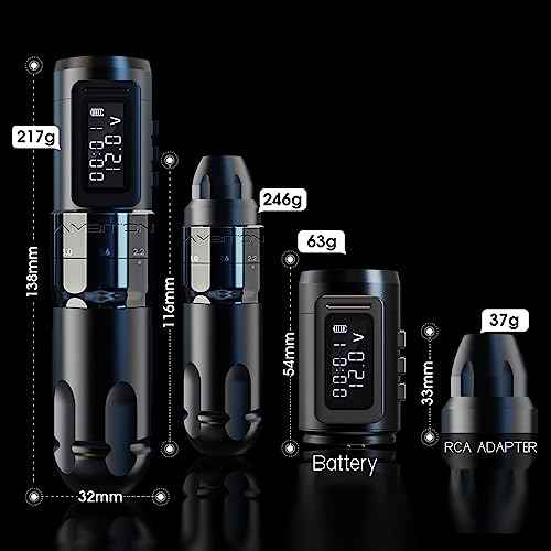 Ambition MARS-U Wireless Tattoo Machine with Adjustable Stroke - Rotary Tattoo Gun Cartridge Pen 1800mAh Power with Coreless Motor Digital LED Display for Professional Tattoo Artist