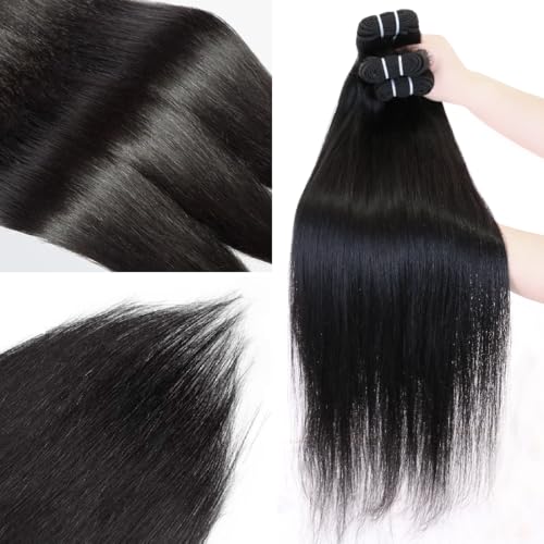 12A Human Hair Bundles Brazilian Straight Hair Bundles 18 20 22 Inch Brazilian Virgin Human Hair Weave Bundles For Black Women Straight Bundles Human Hair Extensions Natural Black Color