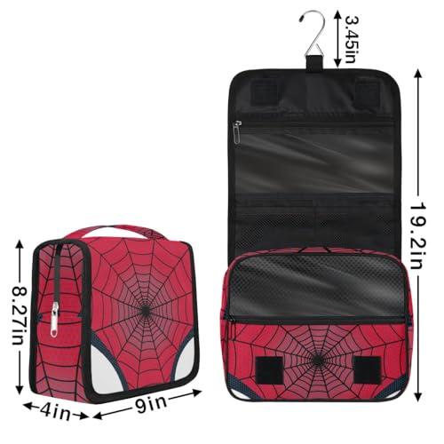Kids Hanging Toiletry Bag for Boys - Waterproof Makeup Cosmetic Dopp Kit Spider Web Shaving Bags for Travel Picnic Camping