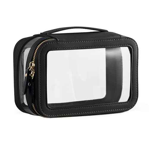 Medium Clear Makeup Bag for Women, Portable Travel Makeup Bag Organizer Waterproof Toiletry Bag Cute Makeup Bags Cosmetic Bag Makeup Pouch, Black