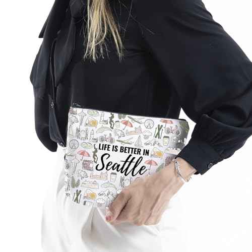 WCGXKO Seattle Gifts And Souvenirs Life Is Better In Seattle Makeup Bag Seattle Trip Gift For Women (Better In Seattle)