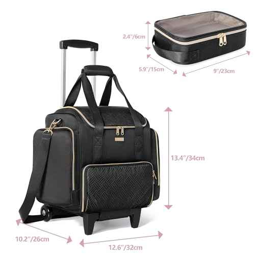 Rolling Makeup Case with 4 Removable Bags, Professional Makeup Train Case with Wheels, Makeup Artist Travel Bag with Brushes Storage Section, Black (Patent Design)