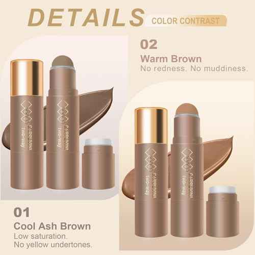 Cool Toned Cream Contour Stick for Fair Light Pale Skin,Grey Nose Contour Makeup Built-in Sponge, Smooth Long Lasting Bronzer Gray, Blendable Lightweight Contouring Stick #01 Cool Ash Brown