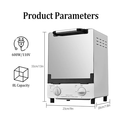 High Temperature Sterilizer, Large Capacity Dry Heat Stainless Steel Sterilizer with Temp and Timer Control, Max timing 60min, Max temperature 250¡É (482¢µ), With Stainless Trays, 110V power