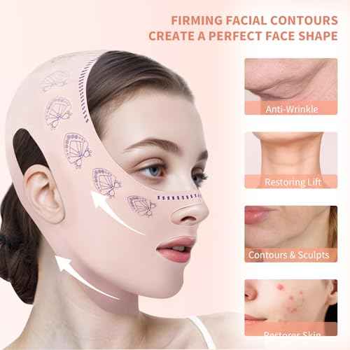 Chin Strap for Sleeping, Reusable Double Chin Reducer Eliminator for Women, V Line Lifting Mask Face Slimming Strap, Breathable Jawline Exerciser Lifting & Firming Prevent Sagging