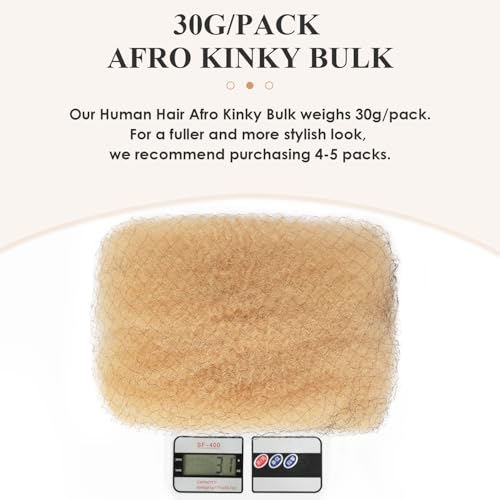 613 Afro Kinkys Bulk Human Hair For Twists, Afro Kinky-Curly Human Hair Bulk For Dreadlocks Extensions,Bulk Human Braiding Hair Afro Kinky Twist Extensions Natural And Soft (22 Inch, 30g/Pack)