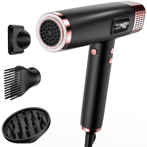 Dual Voltage Ionic Hair Dryer with Diffuser - 1875W High-Speed Blow Dryer for Women, Fast Drying, No Heat Damage, Low Noise, Lightweight, European Travel 110V-120V/220V-240V, Gifts for Women