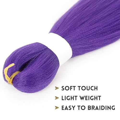 Long Purple Braiding Hair Pre Stretched Synthetic Braiding hair Extensions for Braids, Purple Hair Extensions for Stage Party Halloween Costume Cosplay