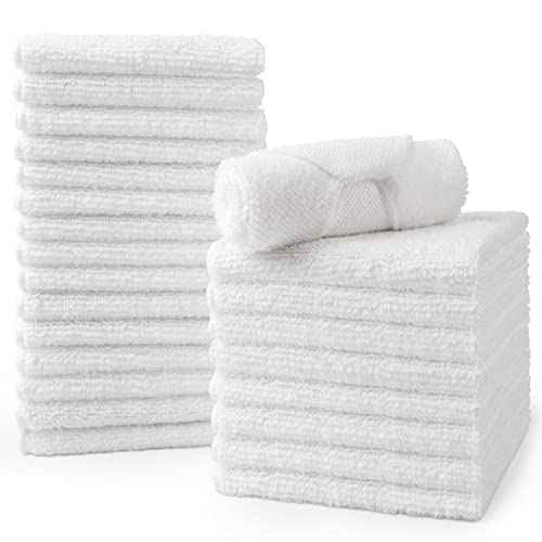 HOMEXCEL Microfiber Washcloths Towel Pack of 24, 12" x 12" Highly Absorbent and Soft Face Towels Wash Cloths for Bathroom, Gym, Hotel and Spa, Fast Drying Multi-Purpose Cleaning Cloth, White