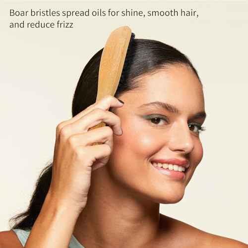 Boar Bristle Slick Back Hair Brush for Smoothing & Styling ? Wide 7-Row Bristles for Sleek Frizz-Free,Ponytails,Buns & Baby Hair ? Wooden Handle Brush for Women & Men ? Suit for Sectioning & Parting