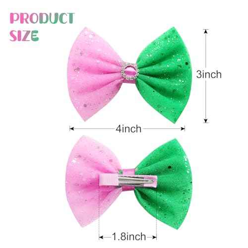 2PC Pink Green Hair Bow Clips Women Girls 4 Inch Tulle Bowknot Witch Accessories Movie Fans Merch Gift