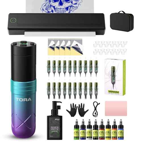 Filter Tattoo Printer Kit - Stencil Printer Machine with Tattoo Gun, 20Pcs Tattoo Cartridge Needles, 40Pcs Transfer Paper and 5OZ Stencil Gel for Beginners and Artists