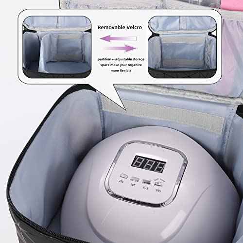 Nail Polish Storage Organizer Double Layer Gel Nail Polish Bag for Nail Dryer UV Light Carrying Case Holds 30 Bottles Travel Portable Compartment Bag for Manicure Supplies, Black (BAG ONLY)