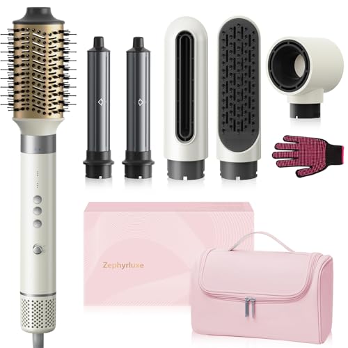 6 in 1 Air Wrap Hair Styler, 110,000 RPM Hair Dryer Brush with Auto-Wrap Curlers, Oval Brush & Volumizer, Hot Air Styler for Fast Drying,Curling, Smoothing & Volume, Air Styler with Travel Case