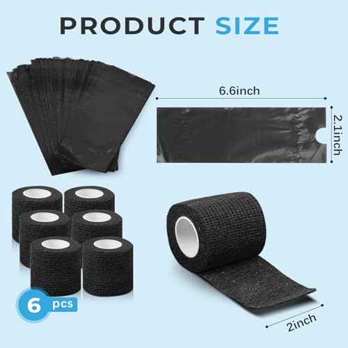 200PCS Tattoo Pen Covers with 6PCS Tattoo Grip Tape,Black Tattoo Machine Wraps Covers with Tattoo Pen Sleeves Bags Set Tattoo Supplies
