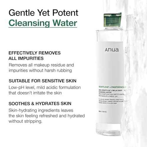 ANUA Heartleaf Low pH Deep Cleansing Water, Micella Water, Panthenol, Squalane, Makeup Remover for Sensitive Skin, Korean Skin Care (500g, 17.63 oz.)