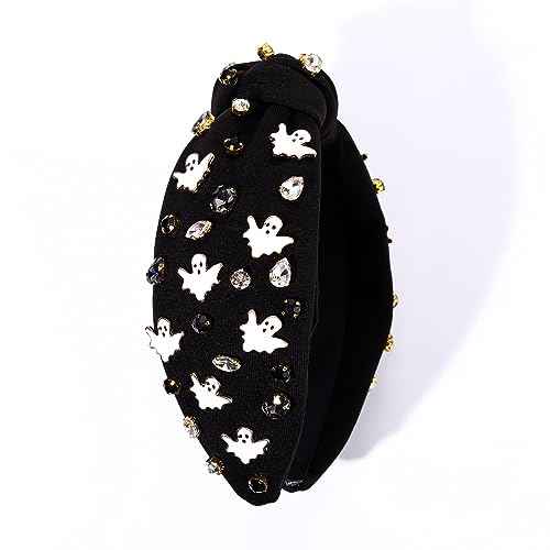 Gothic Knotted Headbands for Women - Embellished Rhinestone Pearl Top Knot Hair Accessory, Costume Party Gifts