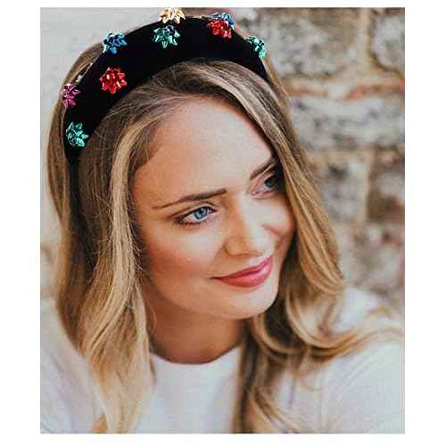 ANGLESJELL Christmas Headbands Gift Bow Paded Headband Festive Xams Hairband for Woemen Girls (Black-Gold)
