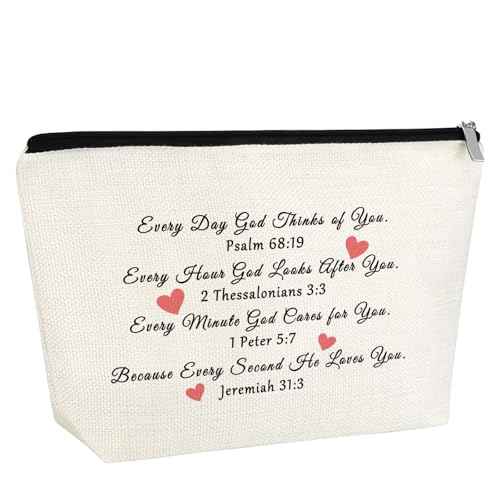 Inspirational Christian Gifts for Women Feith Makeup Bag Religious Gifts for Her Daughter Sister Friend Besite Grandma Aunt Motivational Gift Bible Verse Cosmetic Bag Travel Pouch