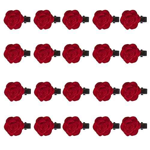 20 Pcs Mini Rose Hair Clip for Women Girls, Red Flower Hair Barrettes Headpiece Hair Vintage Hair Pins for Bridal Wedding Valentine Mother's Day Halloween Birthday Party Gift