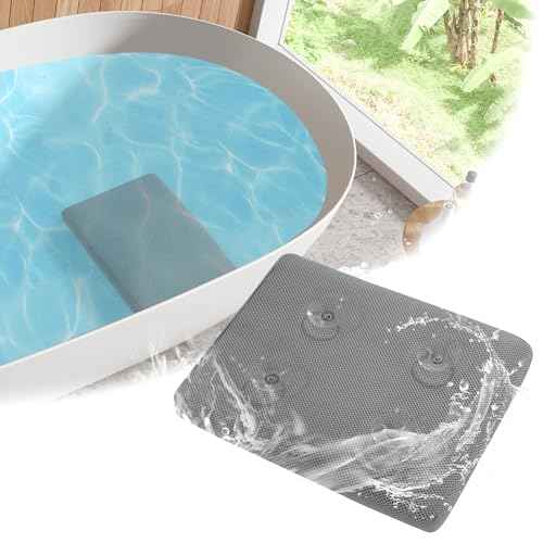 MABOZOO Bath Cushion for Tub with Powerful 4 Non-Slip Suction Cups,Quick Dry Mesh Bathtub Mat,Spa Pillow Bath Accessories for Adults Indoor Outdoor (Gray)