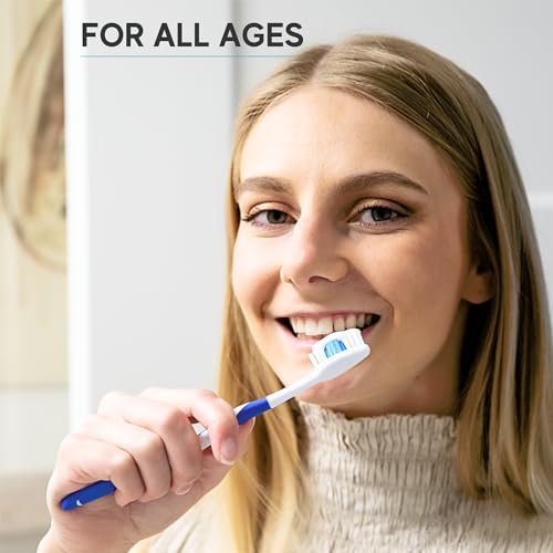 4 Pack Toothbrushes for Adults - Individually Wrapped Medium Bristle Toothbrushes with Covers - Blue - Convenient & Affordable Dental Care for Travel, Hotels, Airbnb, Missions & More