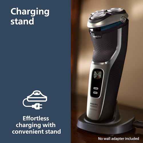 Philips Norelco Shaver 3900 Series, Wet and Dry Electric Shaver, P-Cap, Travel Pouch, Charging Stand, Storm Blue, Model S3341/92