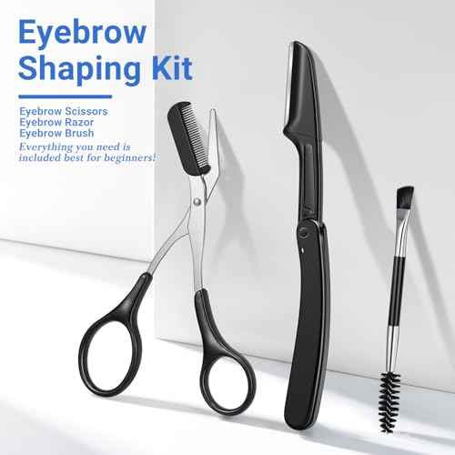 TsMADDTs Eyebrow Kit, 8 in 1 Eyebrow Trimmer Scissors, Tweezers for Women, Razor, Brush with Travel Bag, Tweezers Set for Women and Men, Professional Shaping Grooming Kit