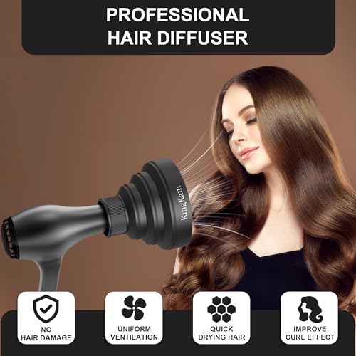 KingKam Collapsible Hair Dryer Diffuser - Travel and Easy Storage - Diffuser Attachment Fit Most Hair Dryers with Nozzle Diameter D-1.575Inch to 1.968 Inch (4-5cm) - Black