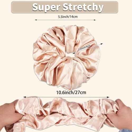 Silk Scrunchies,6Pcs Scrunchies for Women,Silk Hair Ties,Oversized Elastic Hair Ties for Frizz&Breakage Prevention Women Thick Curly Hair. (Red)