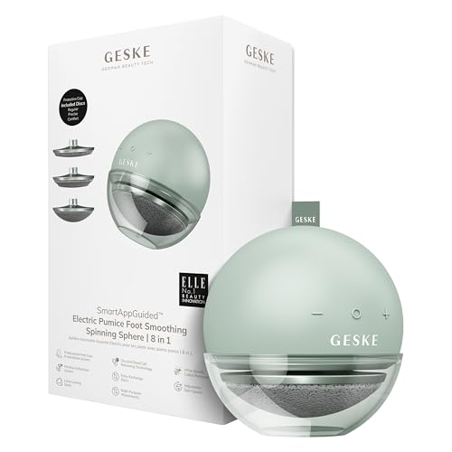 GESKE Electric Pumice Foot Smoothing Spinning Sphere | 8 in 1 | Electric Foot File & Exfoliator | 3 Pumice Stone Attachments | for Smooth Feet | Advanced Callus Removal |for Your Pedicure Set