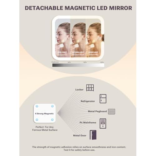 Qislee Makeup Box with Drawer and A Detachable Lighted Mirror, Waterproof Travel Train Case, Cosmetic Organizer and Makeup Suitcase with Adjustable Dividers, Magnetic LED Mirror (Black)