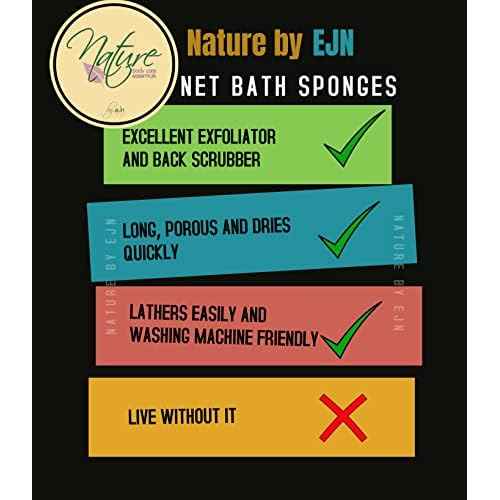 Net Bath Sponge, Customized N1 Weave, NKN Naturals, Long, Skin Exfoliation, African, Ghana, Porous, Stretches Horizontally to Approximately 49" (Shade of Blue)