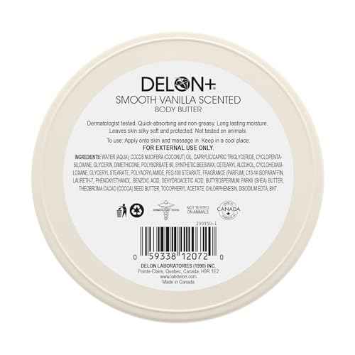 DELON Intense Moisturizing Body Butter, Smooth Vanilla with Shea Butter, 6.9 oz
