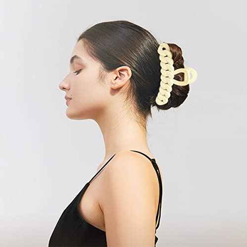 4 PCS Braided Chain Design Hair Clips - Large 4.5" Matte Clips for Thick Hair, Strong Hold, Cute Big Clips for Women (Mocha/Neutral)