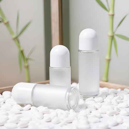 2 Pcs 50ML Glass Empty Roller Bottles with Plastic Roller Ball, Roll On Bottles Containers Leak Proof Massage Roller Ball with White Cap for Essential Oil Refillable Containers